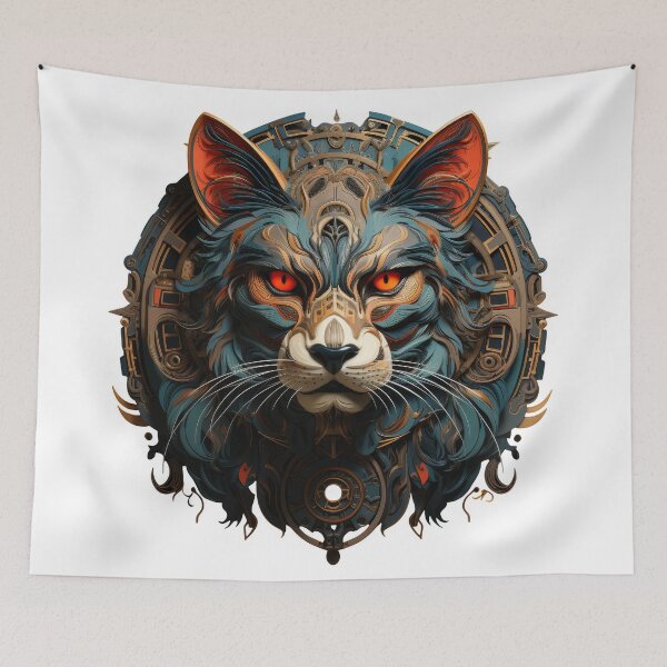 Item preview, Steampunk Cat Mandala with Fiery Eyes designed and sold by Daagath.