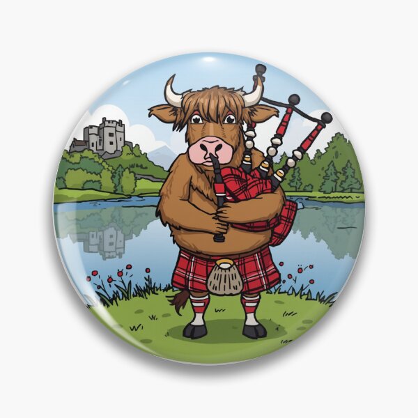 Item preview, Scottish Highland Cow Bagpipes Gift - Funny Piper Coo in Red Tartan Kilt designed and sold by Loom on the Loch.