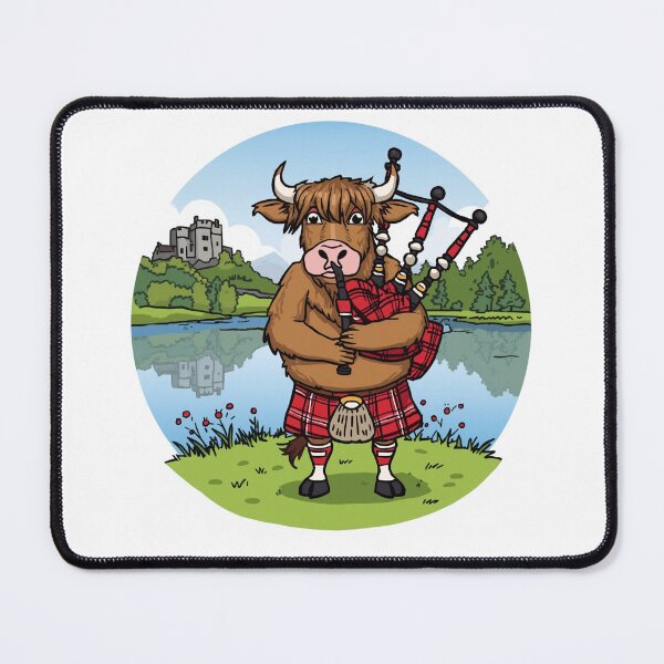 Item preview, Scottish Highland Cow Bagpipes Gift - Funny Piper Coo in Red Tartan Kilt designed and sold by Loom on the Loch.
