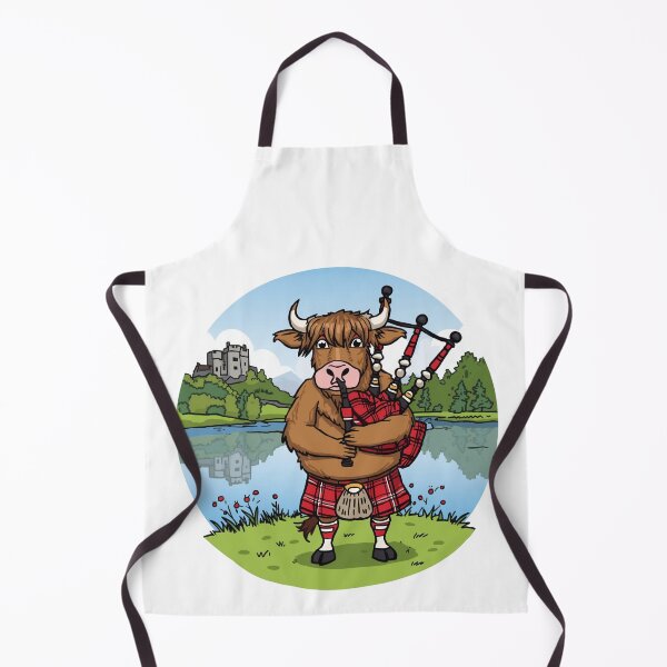 Item preview, Scottish Highland Cow Bagpipes Gift - Funny Piper Coo in Red Tartan Kilt designed and sold by Loom on the Loch.