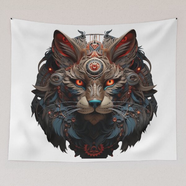 Item preview, Dark Mech Cat with Fiery Eyes and Clockwork Crown designed and sold by Daagath.