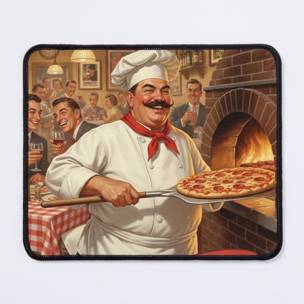 Item preview, "PIZZA PERFECTION IN EVERY SLICE!" – Vintage 1950s Italian Pizzeria Lady Chef Poster designed and sold by Cozy-Old-Pub.