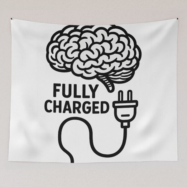 Item preview, Fully Charged Brain – Minimal Black & White Motivational Design | Aesthetic Productivity Sticker designed and sold by zevorgue.