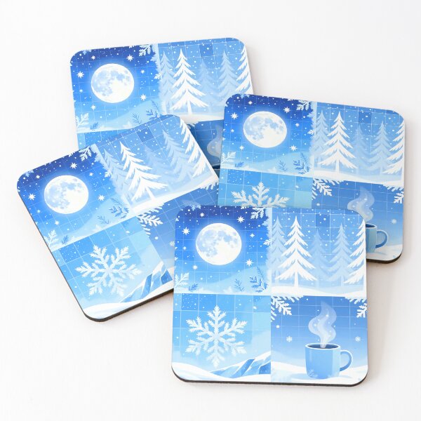 Item preview, Frosty Hygge Night – Moon, Pine Trees & Blue Hot Chocolate designed and sold by Soulharmony.