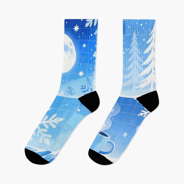 Item preview, Frosty Hygge Night – Moon, Pine Trees & Blue Hot Chocolate designed and sold by Soulharmony.