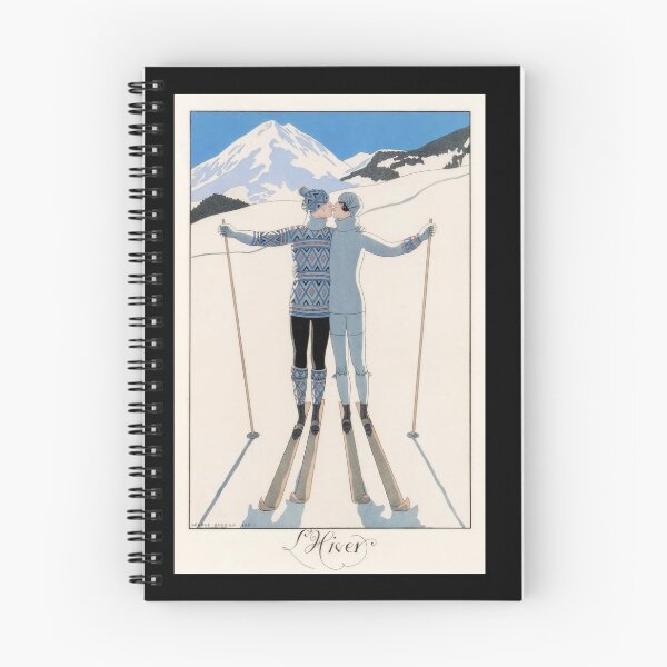 Item preview, Art Deco Winter Illustration | Romantic Ski Scene | 1920s Fashion & Elegance | Mountain Backdrop designed and sold by artofuniverse.