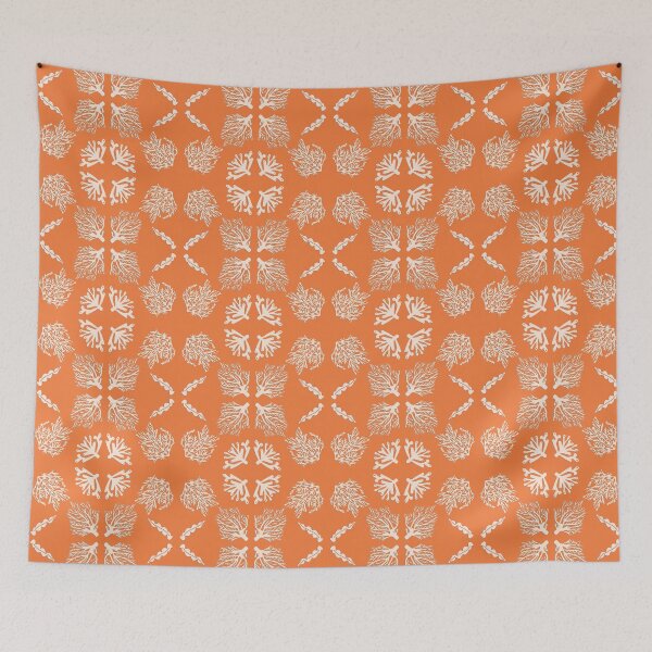 Item preview, Complementary symmetrical pattern of white corals on an orange background designed and sold by WONDERPRINTVALLEY.