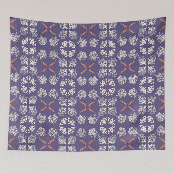 Item preview, Complementary symmetrical pattern of white corals on a medium blue background designed and sold by WONDERPRINTVALLEY.
