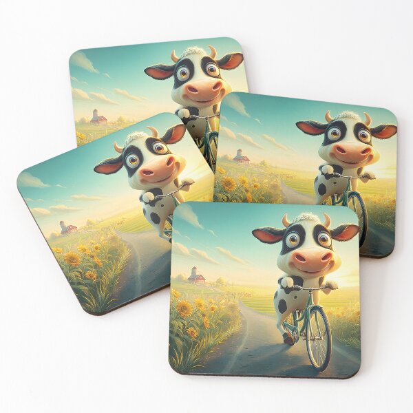 Item preview, Cheerful Cow Riding Bicycle in Vibrant Farm Scene designed and sold by Artessie.