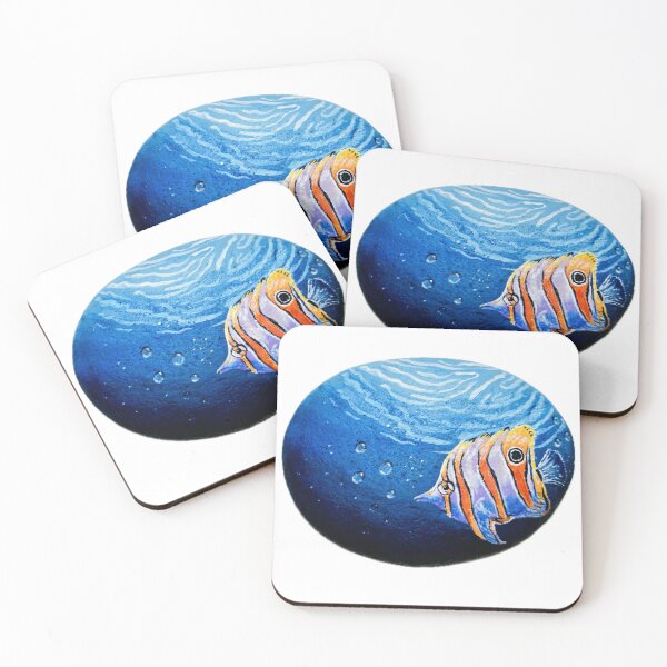 Item preview, Exotic Butterfly fish Stone Painting – Hand-Painted Ocean Art designed and sold by Boski22.