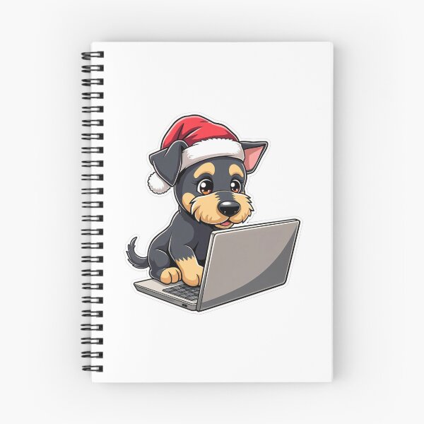 Aperçu de l'œuvre Chiot de Noël avec ordinateur portable | Cadeau de Noël amusant pour un chien technophile créée et vendue par Dev Life Designs.