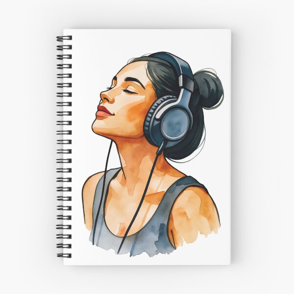 Item preview, Young woman enjoying music with headphones in a relaxed setting designed and sold by SpaceartLilu.