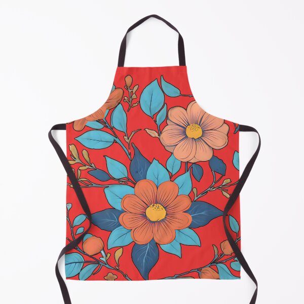 Artikelvorschau, Orangefarbenes und türkisfarbenes Blumenmuster – lebendige und stilisierte botanische Illustration entworfen und verkauft von karina360.