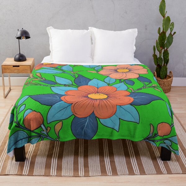 Item preview, Estampado floral naranja y turquesa: ilustración botánica vibrante y estilizada designed and sold by karina360.