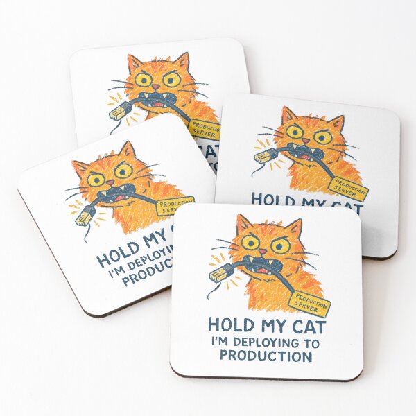 Item preview, Hold My Cat — I’m Deploying to Production | Chaotic Cat Biting Ethernet Cable | DevOps Meme designed and sold by Nerd Romance Café.