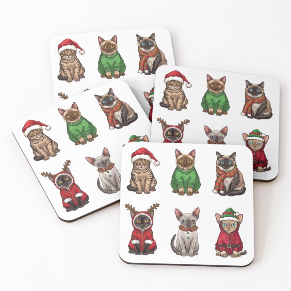 Item preview, 6 Festive Christmas Cats Art for T-shirts Prints Tote Bags and more designed and sold by ninasletters.