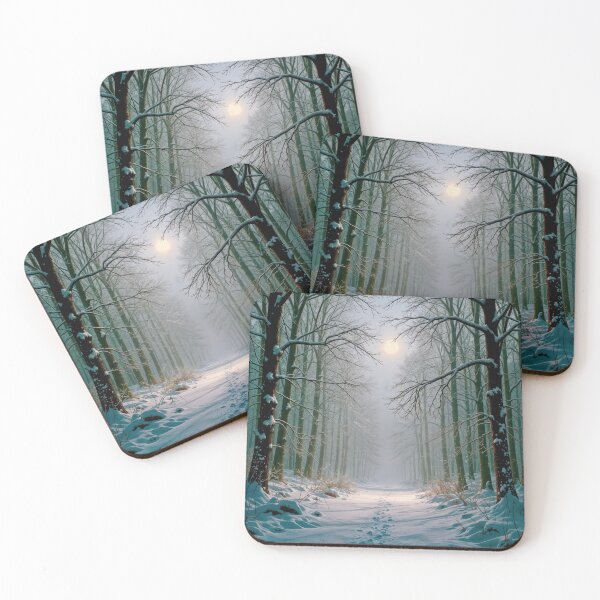 Item preview, Footprints In a Snowy Forest Path Illuminated By the Moon designed and sold by Maria Dryfhout.