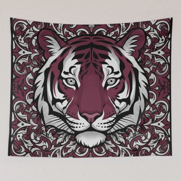 Aperçu de l'œuvre Tigre bordeaux et baroque argenté à bordure noire créée et vendue par DesignsByPrnces.