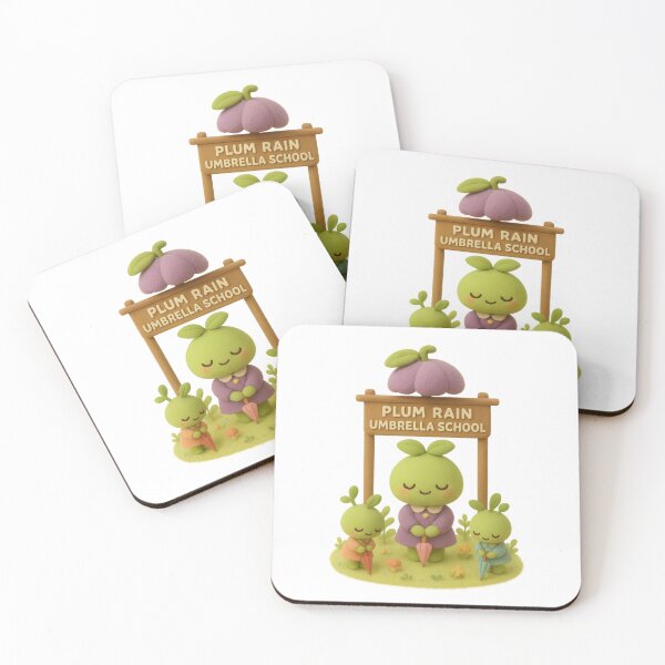 Item preview, Cute Plum Rain Umbrella School Students Bowing | Kawaii Cottagecore Fantasy Art designed and sold by Moons Studio.