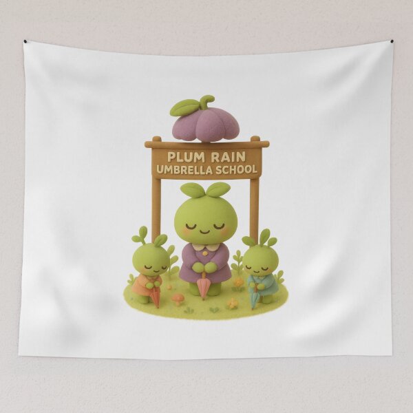 Item preview, Cute Plum Rain Umbrella School Students Bowing | Kawaii Cottagecore Fantasy Art designed and sold by Moons Studio.