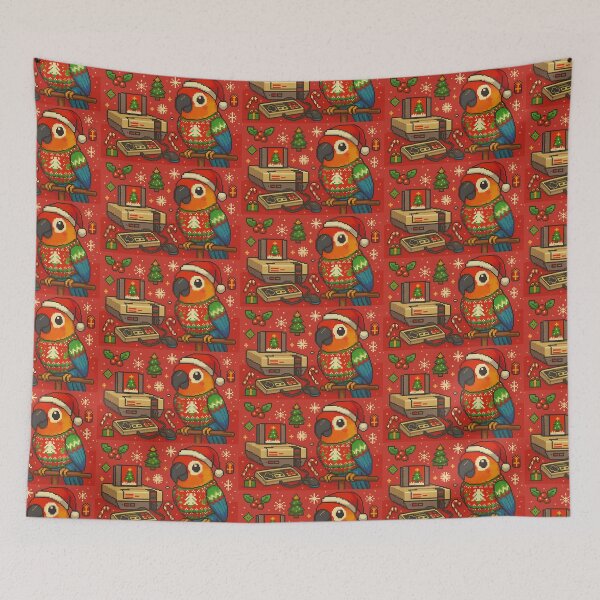 Item preview, Gaming Parrot Christmas , 8-Bit Holiday Bird Gamer designed and sold by E.D.CH designs..