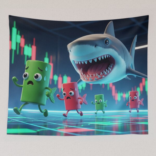 Artikelvorschau, Hai jagt Sardinen — Humorvolle Candle-Charts im Finanzmarkt entworfen und verkauft von AmberHorizon7.