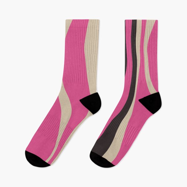 Item preview, Retro Lounge Mid Century Modern Striped Ogee Pattern in Hot Pink Black Beige designed and sold by kierkegaard.