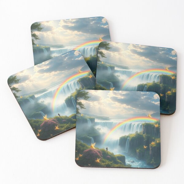 Item preview, Enchanted Waterfall Rainbow Fantasy – Magical Nature Landscape with Glowing Fairies designed and sold by EllDAV777.