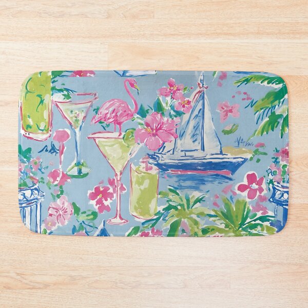 Item preview, Preppy Palm Beach toile with flamingo, cocktail drinks, yachts, umbrellas designed and sold by SophieClimaArt.