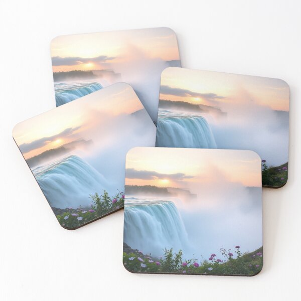 Item preview, Niagara Falls Sunset with Purple Wildflowers - Scenic Nature Photography Wall Art Print designed and sold by EllDAV777.