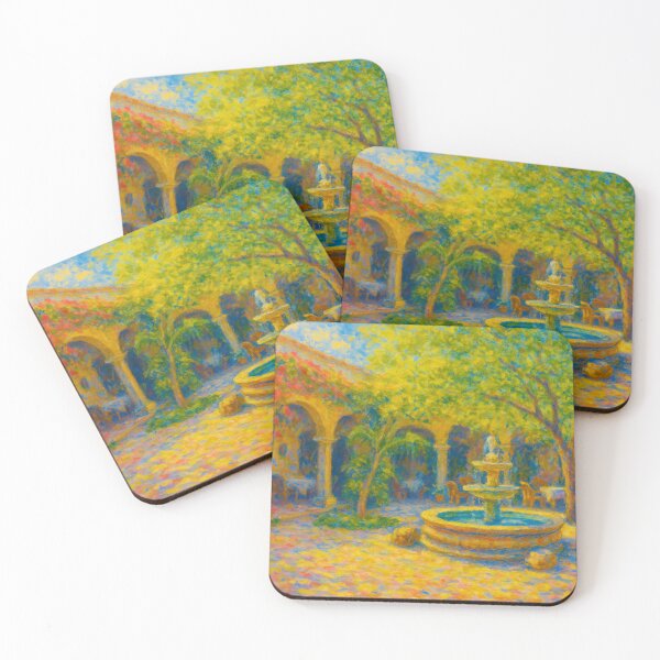 Item preview, Sunny Courtyard at Villa Hermosa – Impressionist Garden Fountain designed and sold by kornkobart.