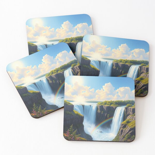 Item preview, Stunning Rainbow Waterfall Landscape Digital Art - Vibrant Nature Wall Print designed and sold by EllDAV777.