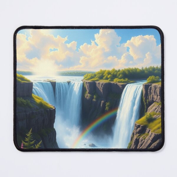 Item preview, Stunning Rainbow Waterfall Landscape Digital Art - Vibrant Nature Wall Print designed and sold by EllDAV777.