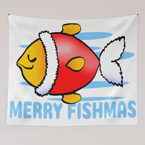 Item preview, Funny Christmas Fish – Merry Fishmas Cartoon Illustration designed and sold by InFrameVision.