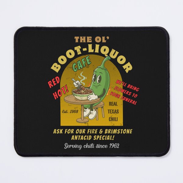 Item preview, The Ol' Boot-Liquor Cafe T-Shirt: Red Hot Texas Chili | Funny Vintage Diner Mascot Tee | We'll Bring Flowers to Your Funeral designed and sold by Guilty Kick.