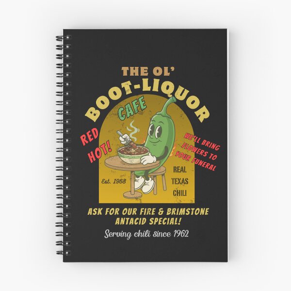 Item preview, The Ol' Boot-Liquor Cafe T-Shirt: Red Hot Texas Chili | Funny Vintage Diner Mascot Tee | We'll Bring Flowers to Your Funeral designed and sold by Guilty Kick.