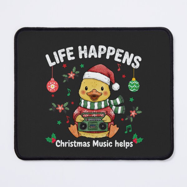 Item preview, Life Happens Christmas Music Helps Cute Festive Winter Holiday Duck designed and sold by FreshVibe Prints.