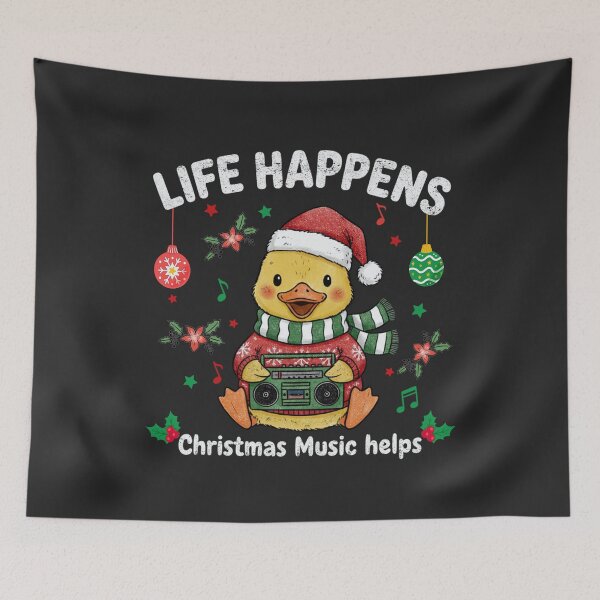 Item preview, Life Happens Christmas Music Helps Cute Festive Winter Holiday Duck designed and sold by FreshVibe Prints.