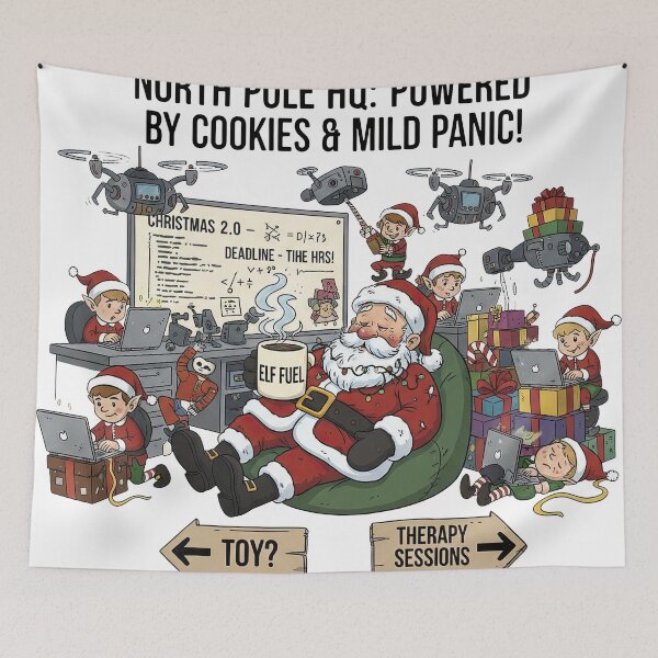 Item preview, North Pole HQ Powered by Cookies and Mild Panic Funny Elves designed and sold by zoughlal.