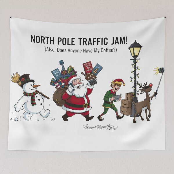 Item preview, North Pole Traffic Jam Funny Coffee Stressed Santa and Selfie Reindeer designed and sold by zoughlal.