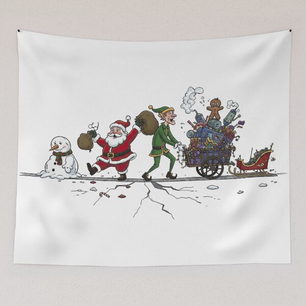 Item preview, Santa and Elf Manual Labor Delivery Cart Funny Snowman designed and sold by zoughlal.