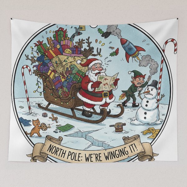 Item preview, North Pole Sleigh Accident We're Winging It Funny Christmas Ornament designed and sold by zoughlal.