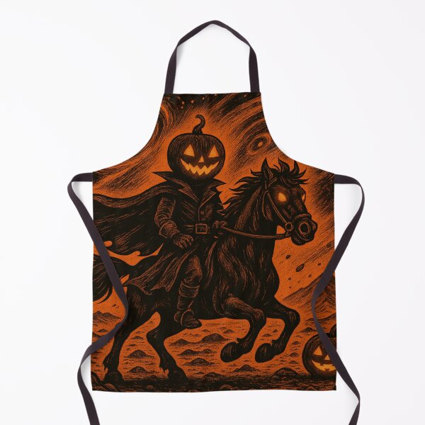 Item preview, Cosmic Headless Horseman: Pumpkin Rider in Deep Space Retro Ink Illustration designed and sold by TheHorsemanRidesAgain.