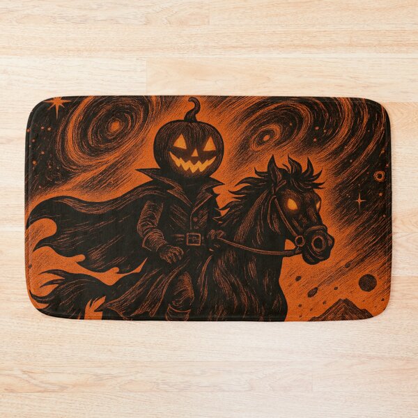 Item preview, Cosmic Headless Horseman: Pumpkin Rider in Deep Space Retro Ink Illustration designed and sold by TheHorsemanRidesAgain.