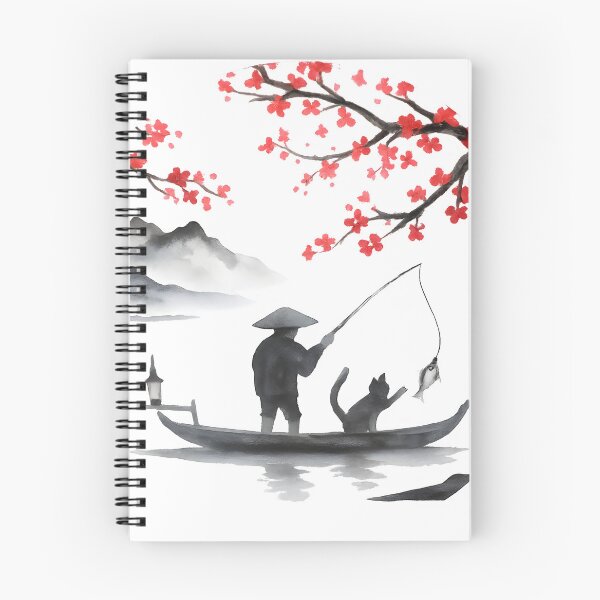 Item preview, Japanese Fisherman with Cat Under Cherry Blossoms - Translucent designed and sold by HBR-Graphics.