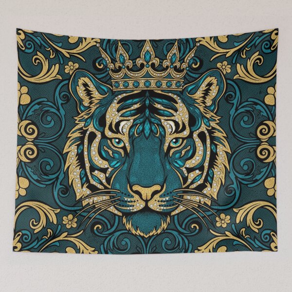 Aperçu de l'œuvre Tigre à couronne turquoise et baroque doré créée et vendue par DesignsByPrnces.