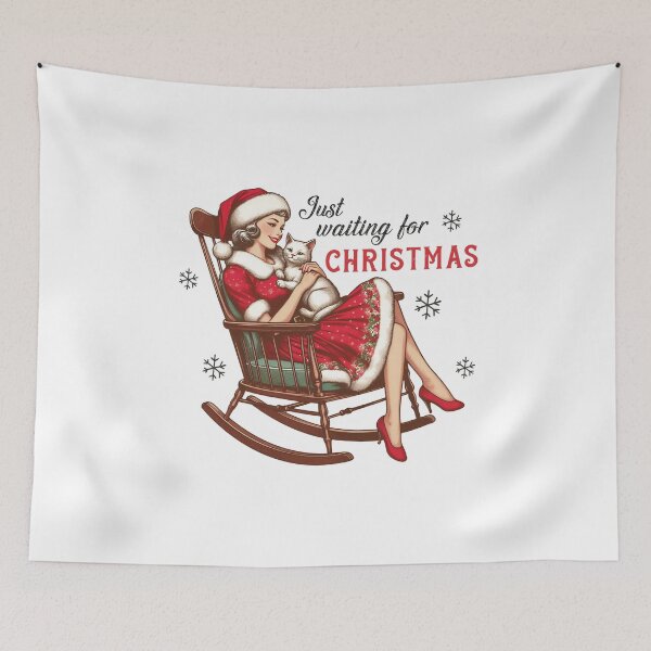 Item preview, Vintage Christmas Pin-up Girl and White Kitten in Rocking Chair designed and sold by lojadpop.