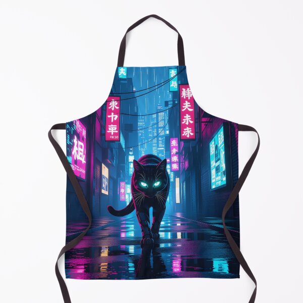 Item preview, Black Cyberpunk Cat In Neon Rainy City designed and sold by Wiss2Arts.