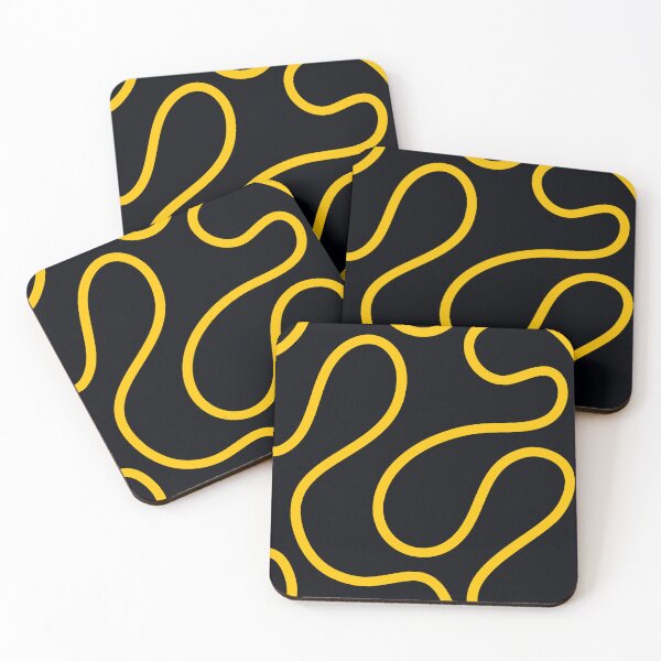Item preview, Black and Yellow Minimal Curves Lines Abstract Artwork designed and sold by patternsoup.