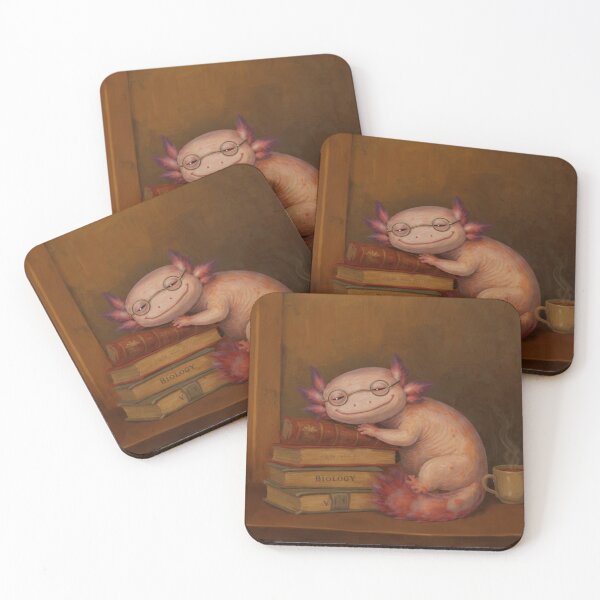 Item preview, Bookish Axolotl – Cute Academic Creature Drinking Coffee designed and sold by MadeByACJ.